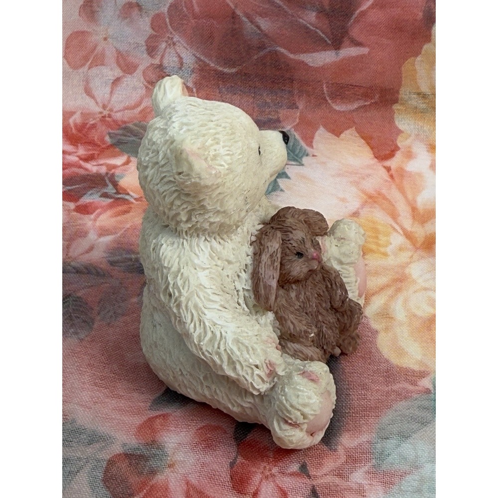 Vintage Ceramic Teddy Bear Figurine Holding Rabbit Mini Animal‎ 2.5" - Picture 4 of 5